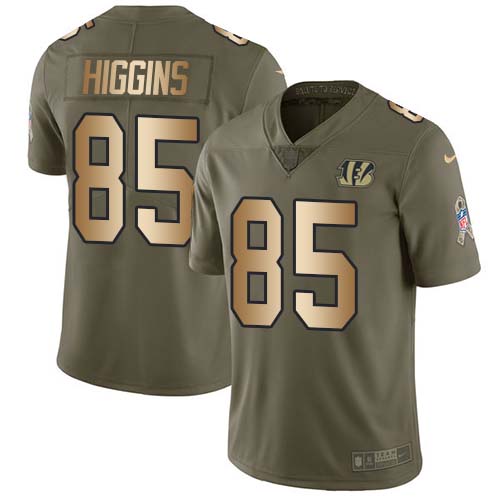 Nike Bengals #85 Tee Higgins Olive/Gold Youth Stitched NFL Limited 2017 Salute To Service Jersey